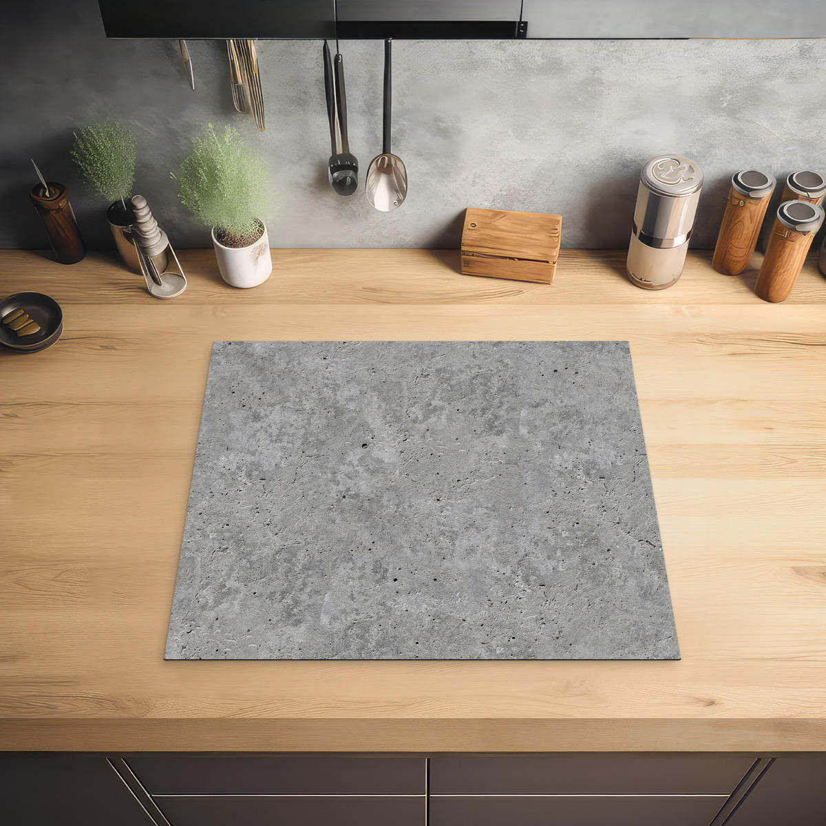 HERDABDECKPLATTE Beton - Schiefer - Grau - Struktur aus Beton Ceranfeldabdeckung 59x52 cm - Hellgrau, Kunststoff (59/52/0.2cm) - MuchoWow