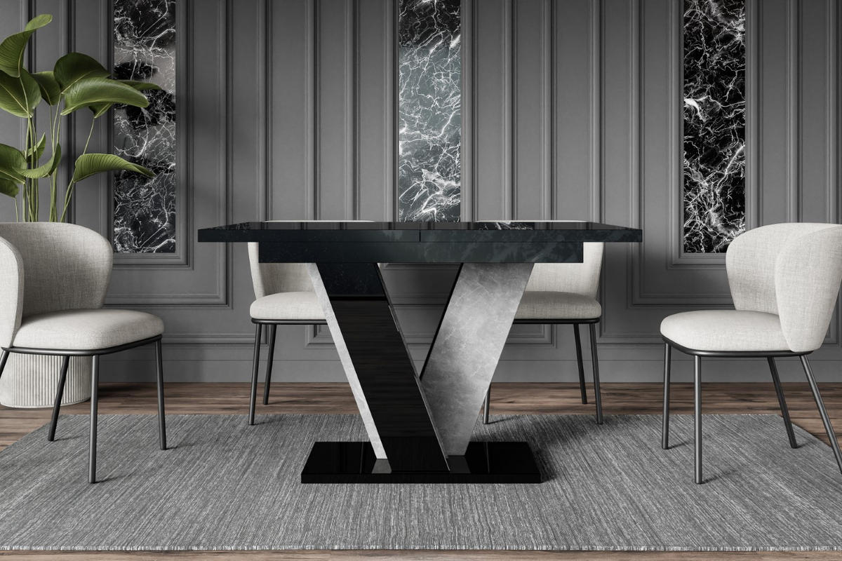 ESSTISCH ausziehbar 120 -160x90x75 cm - Hochglanz Schwarz/Betonoptik - INEY - Schwarz Hochglanz, Holzwerkstoff (120/90/75cm) - ALTDECOR