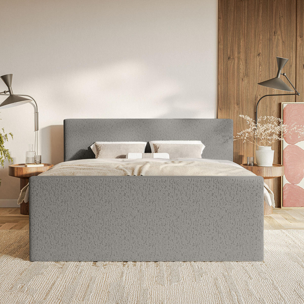 BOXSPRINGBETT Velipoja Premium 140x200 cm, Grau - Grau, Textil (140/200cm) - Fedve