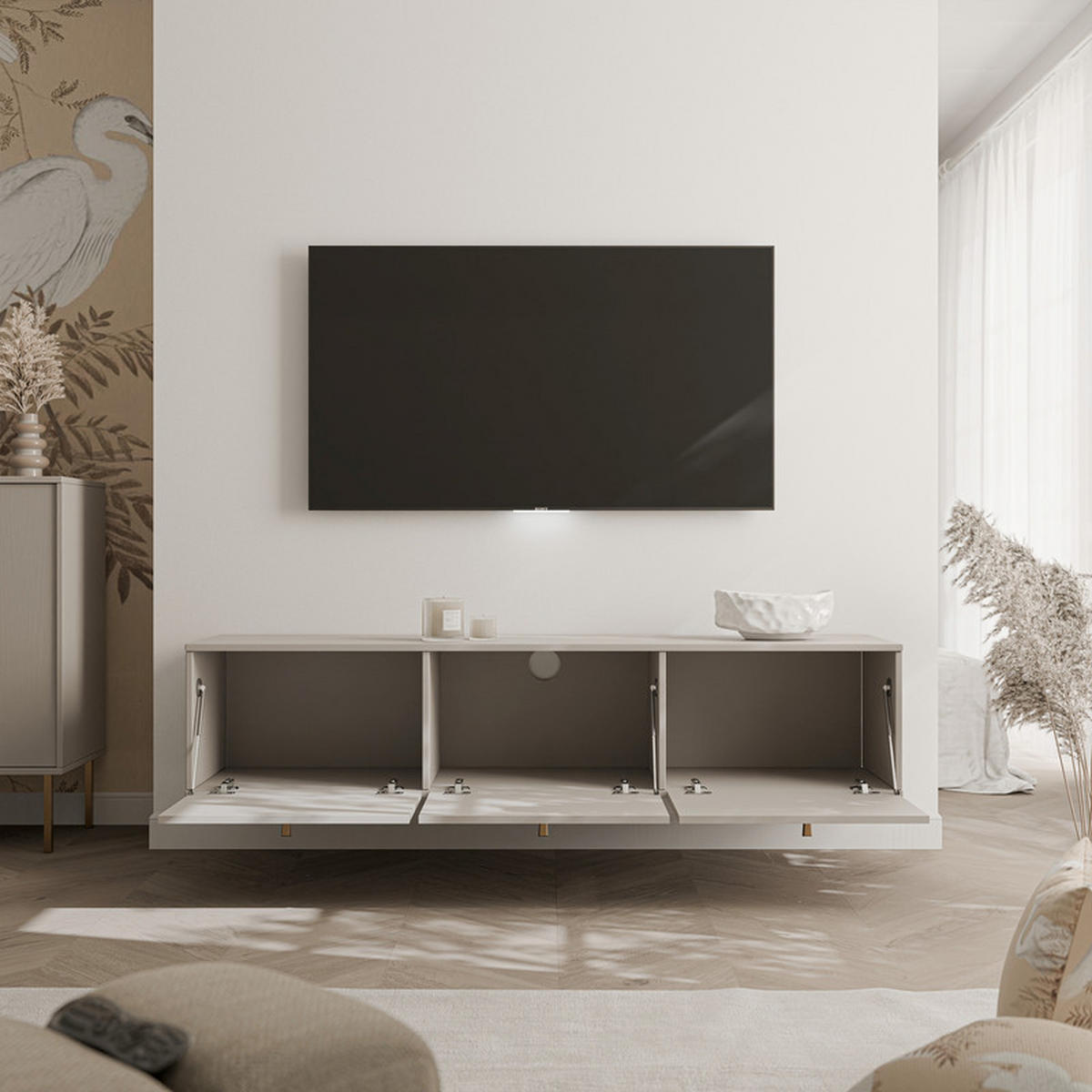 TV-LOWBOARD FLOW 180 cm, hängend, Beige - Beige, Holzwerkstoff/Metall (180/35/40.5cm) - Idohome