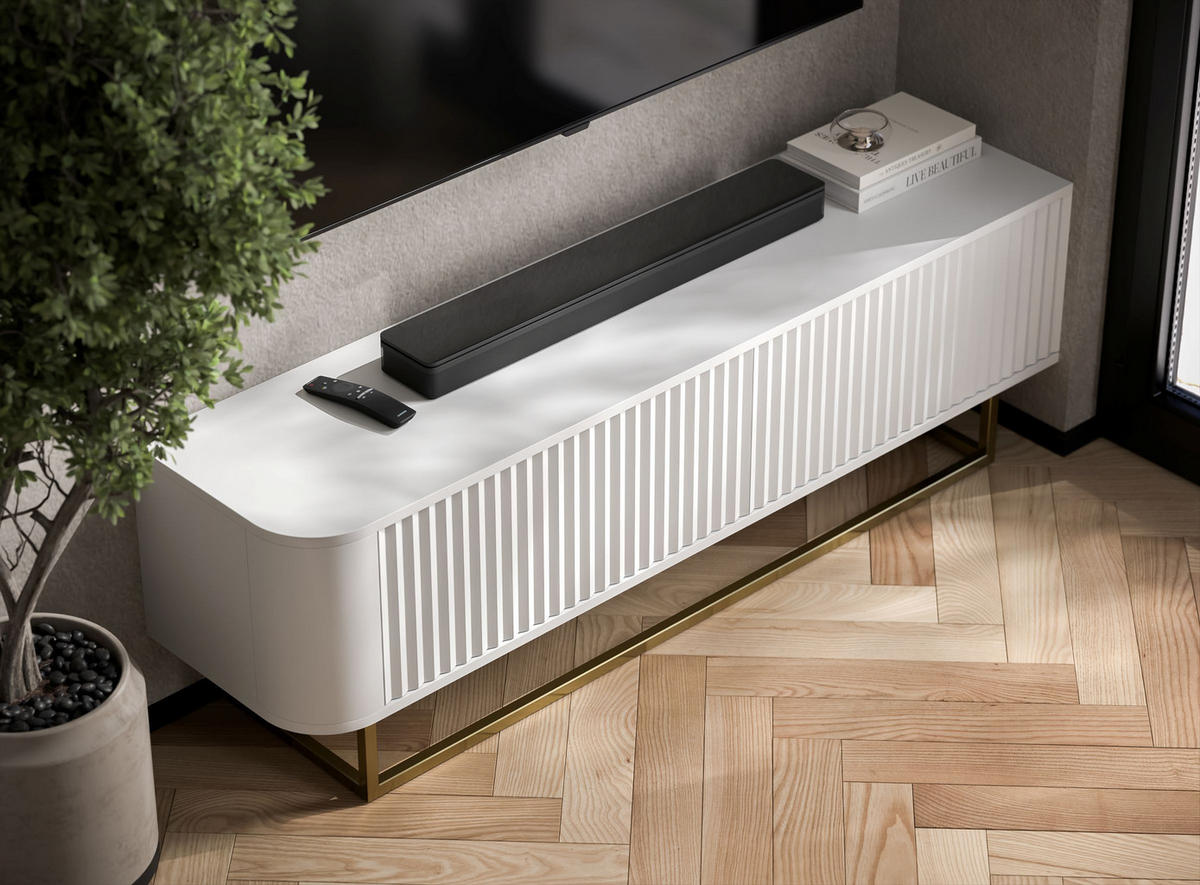 TV STOLÍK Aurora biely matný 140 cm s kovovým rámom - čierna/biela, kov/kompozitné drevo (140/44/35cm) - Meble Lindner