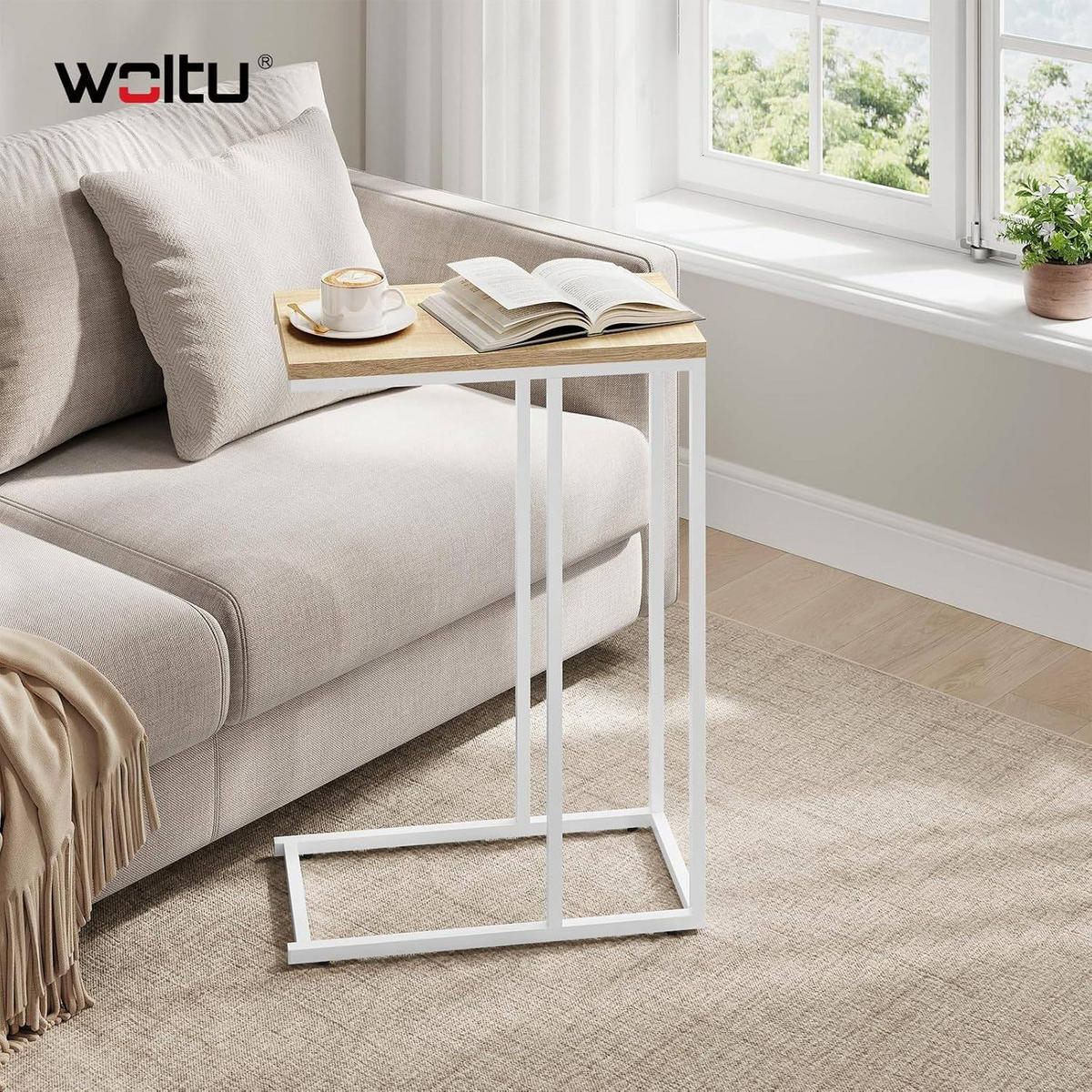 BEISTELLTISCH, Couchtisch C Form, 45 x 63,5 x 25 cm - Hellbraun/Weiß, Holzwerkstoff/Metall (25/45/63.5cm) - Woltu