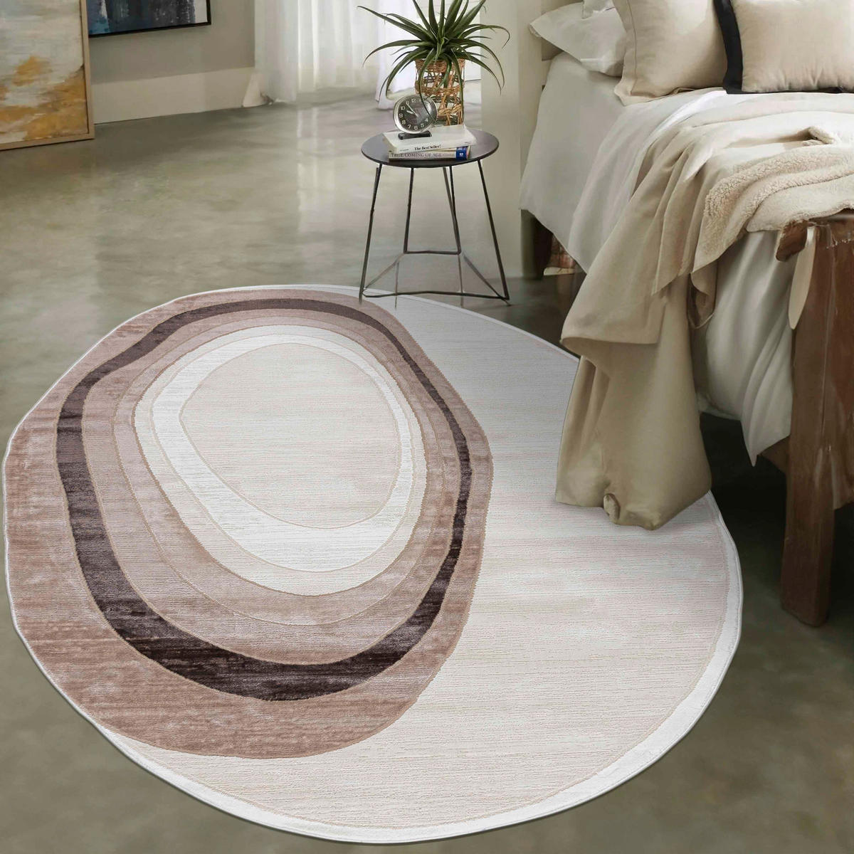 TEPPICH Beige Abstrakt - Kurzflor Unregelmäßig Unregelmäßige Form - Creme - 140 x 200 cm - Hellbraun, Textil (140/200cm) - Mazovia