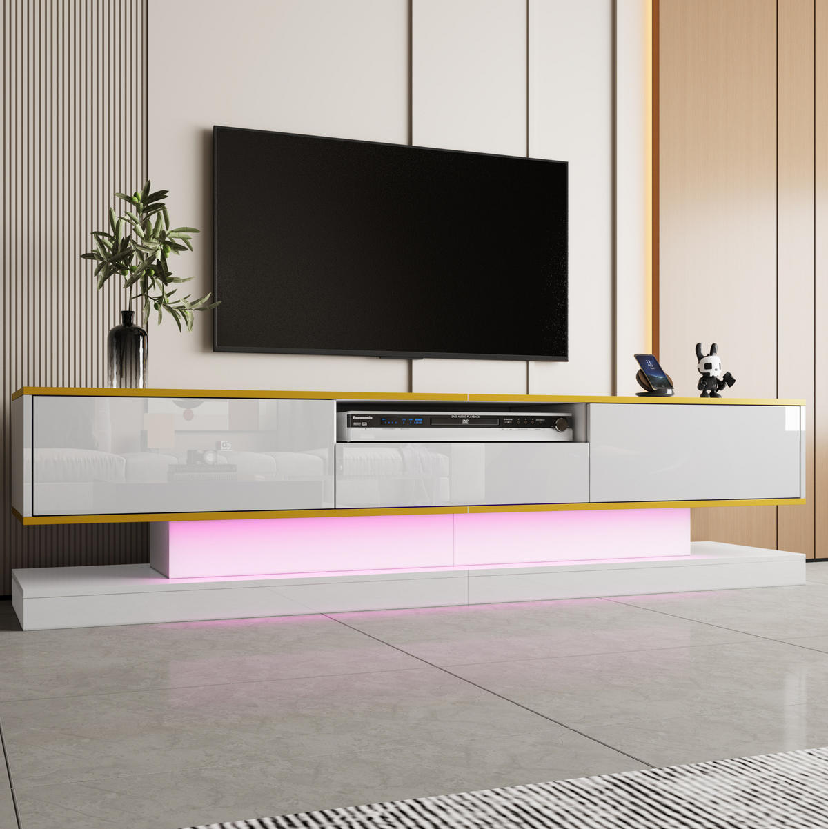 LOWBOARD 180/38/45 cm in Weiß mit Gold aus Holzwerkstoff mit LED-Beleuchtung - Weiß, Holzwerkstoff (38/45/180cm) - OKMYHOME