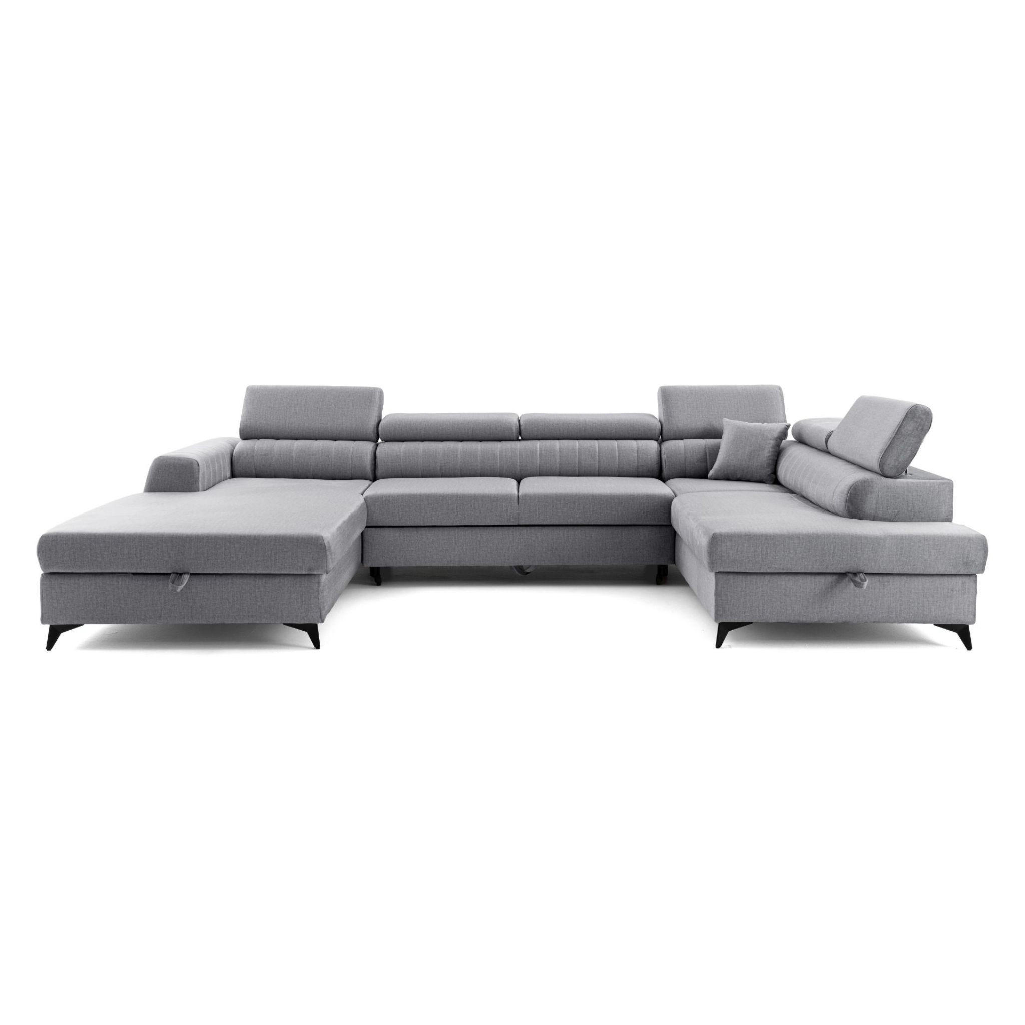 ECKSOFA U-Form PIERO U Rechts mit Schlaffunktion 125x260 Velours Grau - Schwarz/Grau, Holz/Textil (203/90/350cm) - Muffo