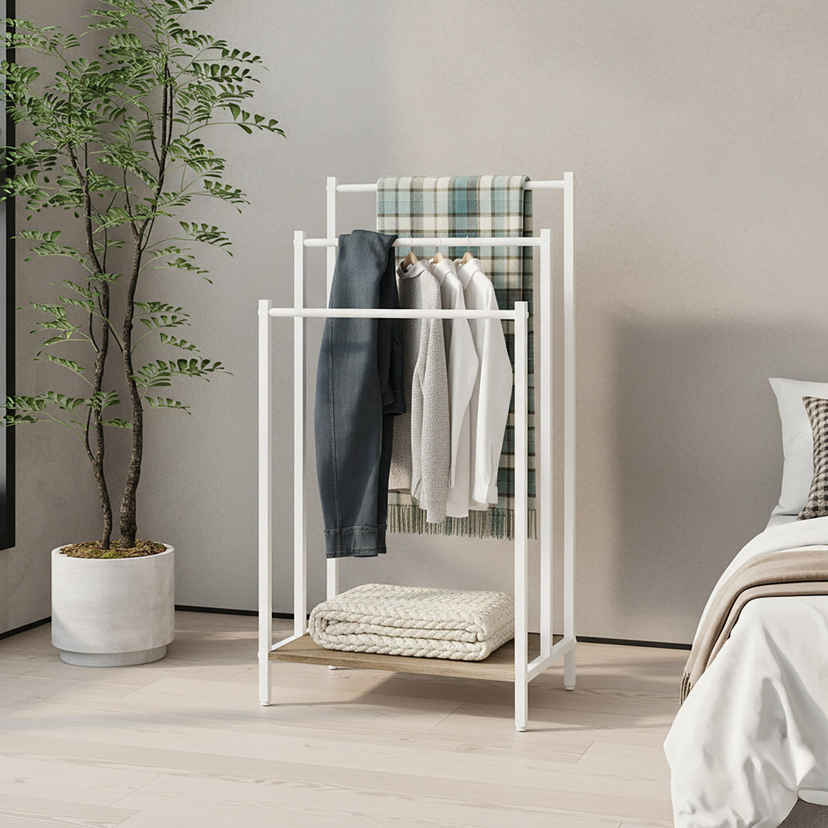 HANDTUCHSTÄNDER - Weiß, Holzwerkstoff/Metall (43/81/28cm) - Relaxdays