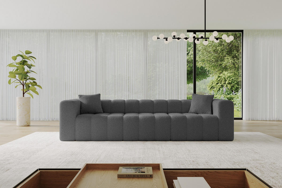 POHOVKA 3-MÍSTNÁ DONY-3 315x90x71 cm Šedá Buklé - šedá/černá, kompozitní dřevo/textil (315/71/90cm) - ALTDECOR