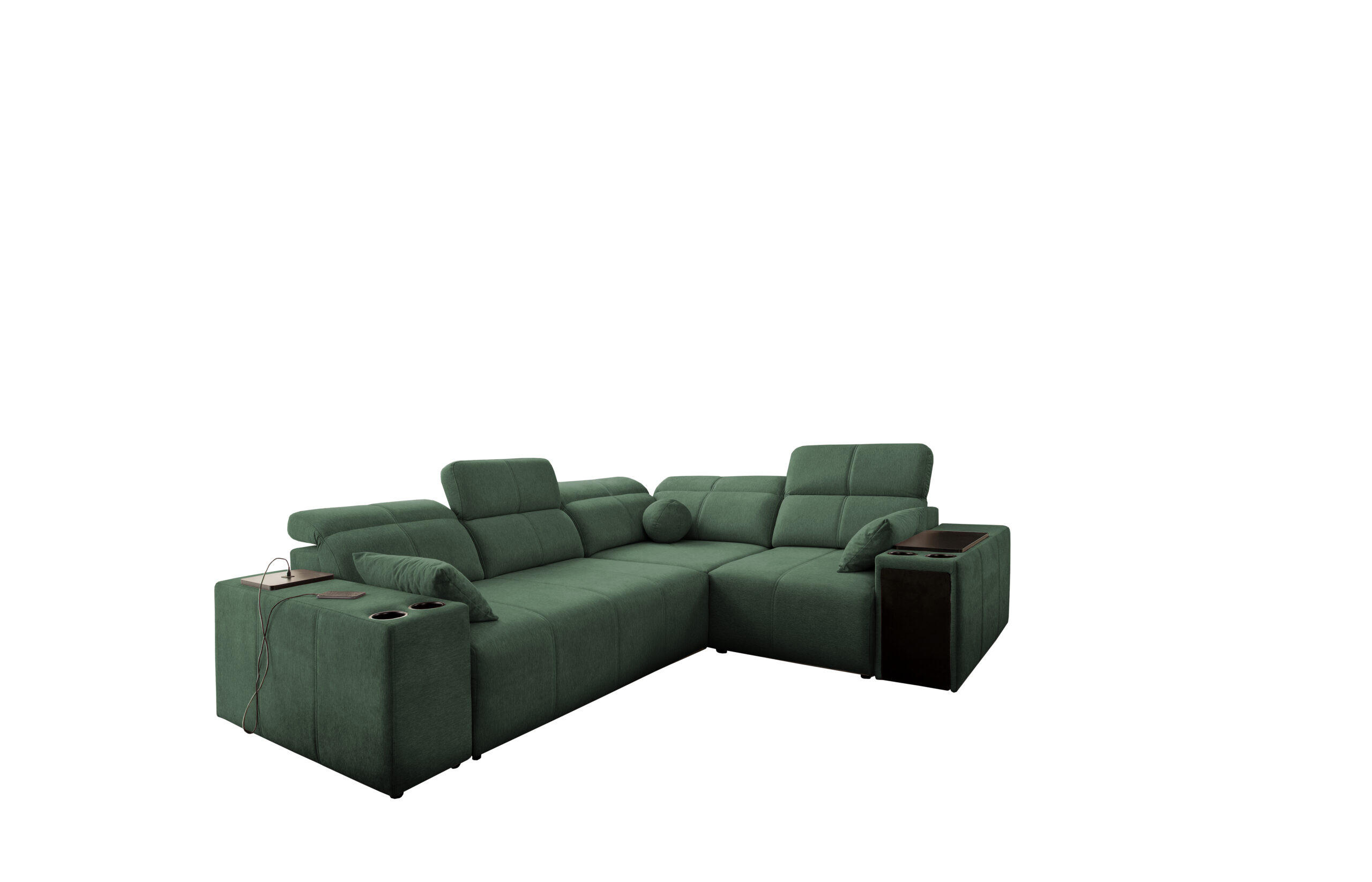 ECKSOFA Mit Schlaffunktion USB Und Verstellbarer Rückenlehne Mindy II Grün Rechts - Grün, Holz/Textil (288/219cm) - Kaiser Möbel