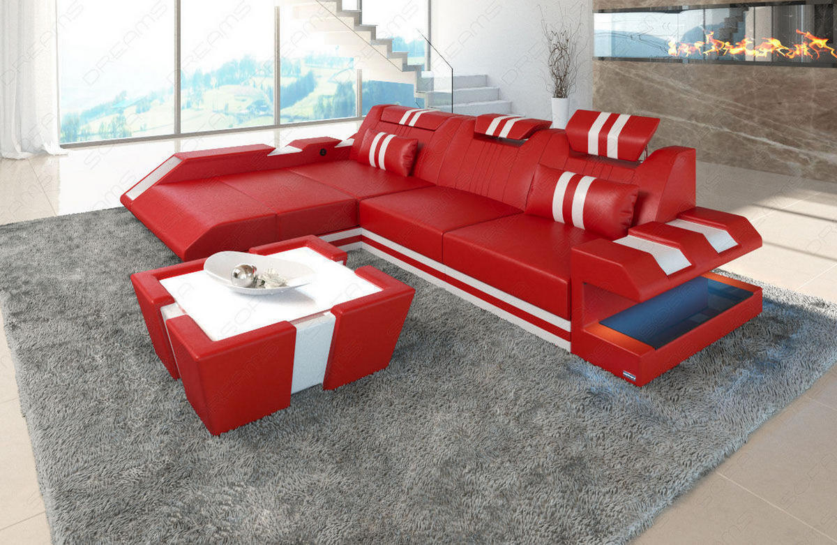 ECKSOFA Apollonia L - Rot, Leder (295/190cm) - Sofa Dreams