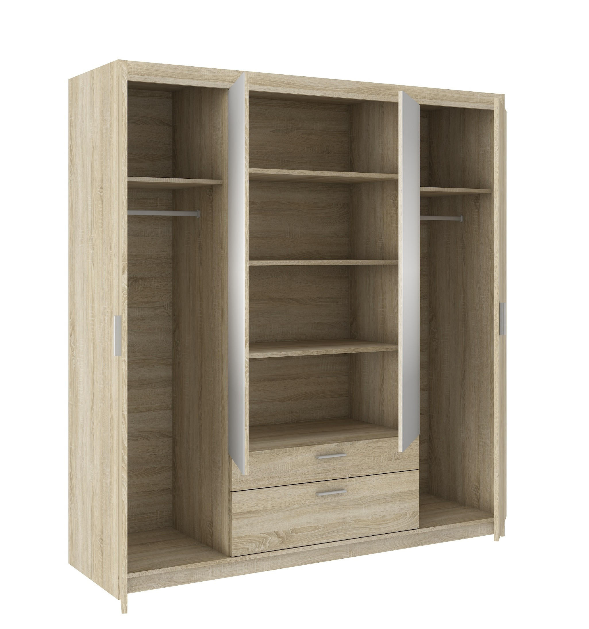 KLEIDERSCHRANK Storicos Sonoma Eiche 176,3/190,5/53 cm - 4T2S Modern mit Schubladen und Spiegel - Beige, Holzwerkstoff/Kunststoff (176.4/190.6/53cm) - AX Living