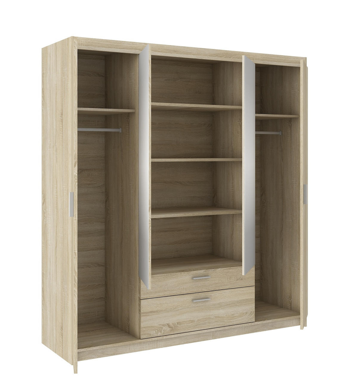 KLEIDERSCHRANK Storicos Sonoma Eiche 176,3/190,5/53 cm - 4T2S Modern mit Schubladen und Spiegel - Beige, Holzwerkstoff/Kunststoff (176.4/190.6/53cm) - AX Living