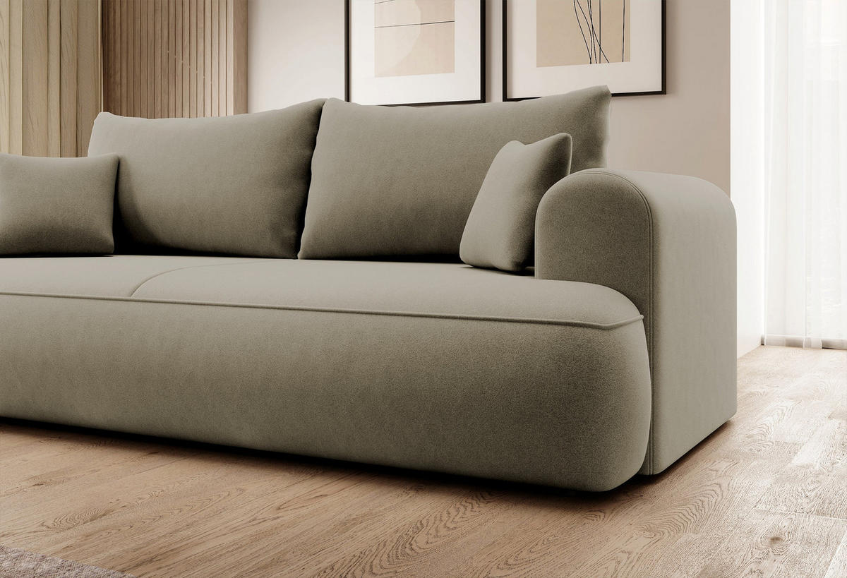 SCHLAFSOFA Ovo Beige Velours - Sandfarben, Textil (250/99/110cm) - Selsey