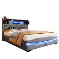 POLSTERBETT mit Stauraum & LED 140x200 cm Leinen Gray - Grau, Metall (140/200cm) - Meubliv