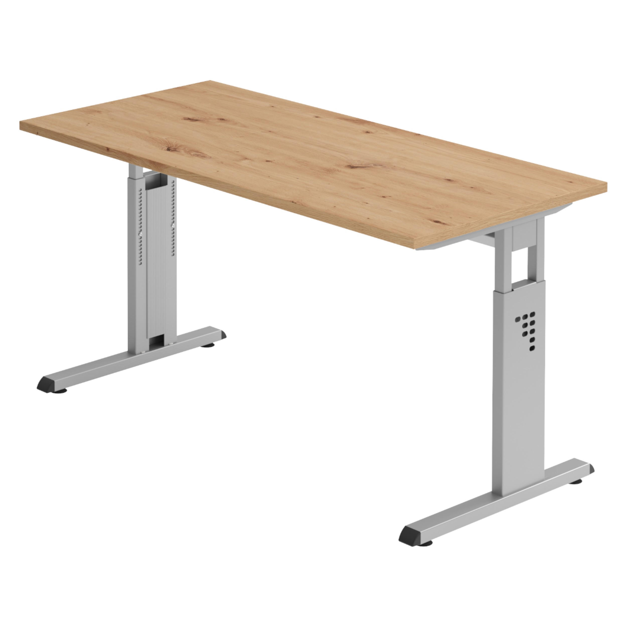 SCHREIBTISCH Serie-O (Mini) 67,2/140/74 cm in Wildeiche/Silberfarben - Wildeiche/Silberfarben, Holzwerkstoff (67.2/140/74cm) - bümö