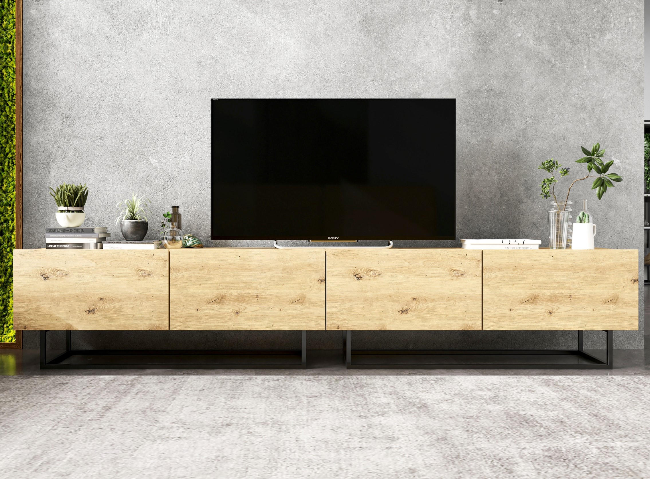 TV-LOWBOARD 2-er Set Enjoy Eiche Artisan Matt mit Metallrahmen 120 cm - Schwarz/Eiche Artisan, Holzwerkstoff/Metall (240/46/35cm) - Meble Lindner
