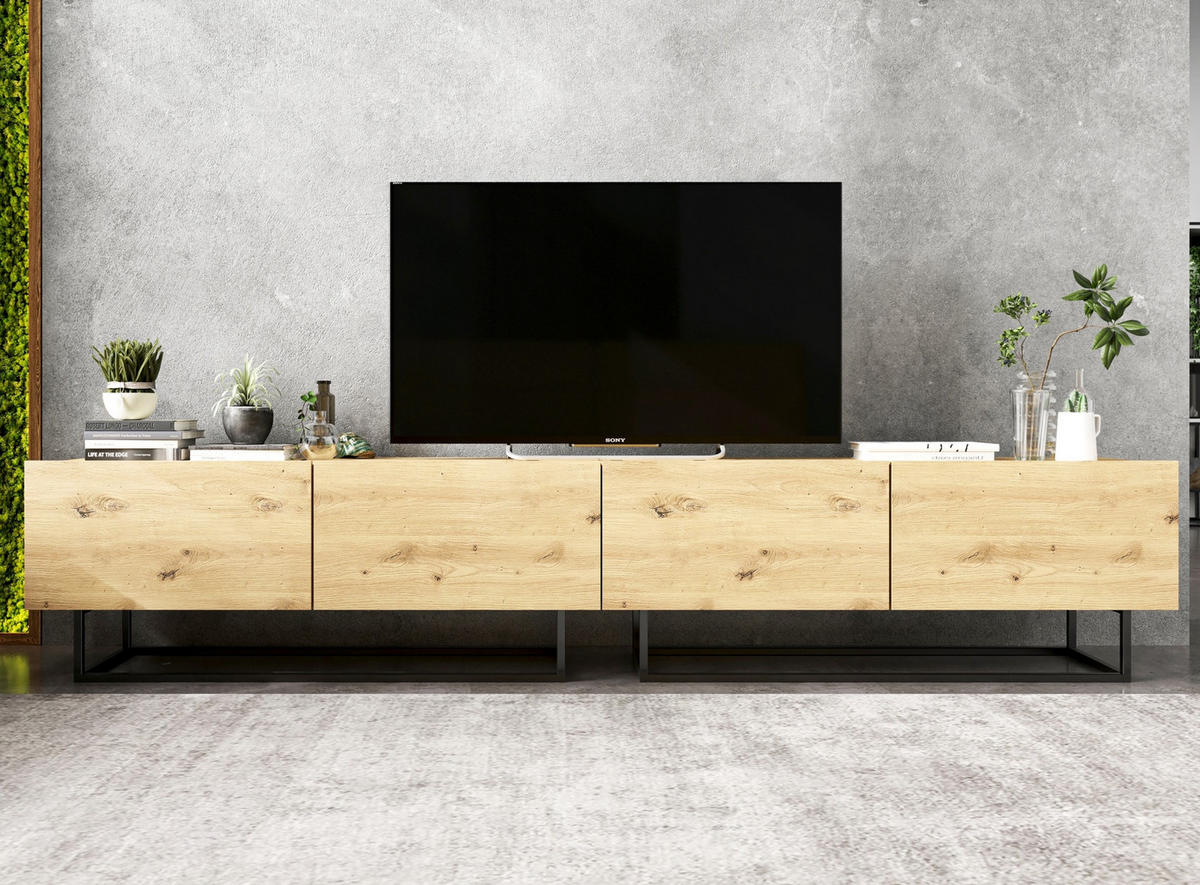 TV-LOWBOARD 2-er Set Enjoy Eiche Artisan Matt mit Metallrahmen 120 cm - Schwarz/Eiche Artisan, Holzwerkstoff/Metall (240/46/35cm) - Meble Lindner