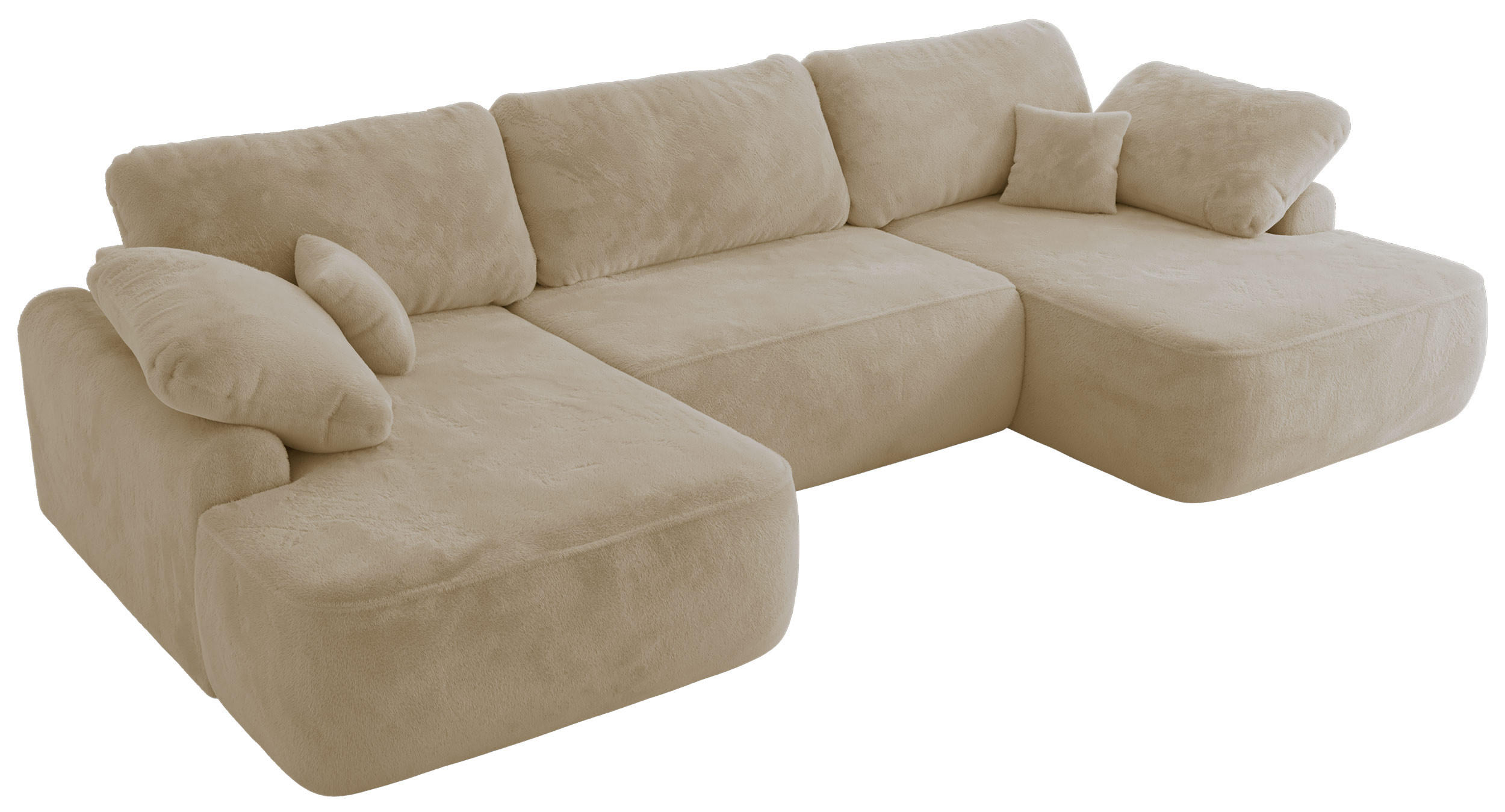 WOHNLANDSCHAFT CUBO U Creme Plüsch - Creme/Schwarz, Kunststoff/Textil (370/100/187cm) - MKS