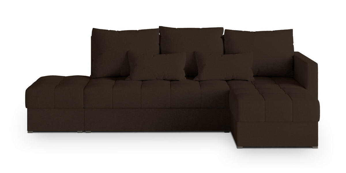 ECKSOFA LUMARI R-S Braun Plüsch-Stoff mit Schlaffunktion - Braun, Holz (262/143cm) - MASSENO