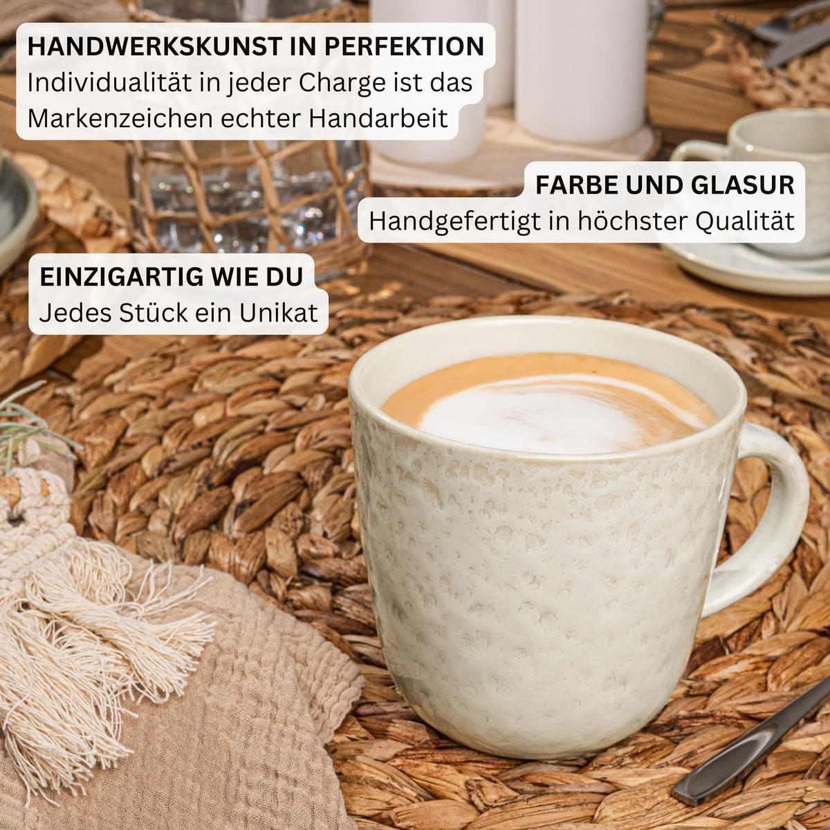 KAFFEEBECHER SET KEY WEST - 6 teilig aus Steingut - Creme, Stein (0.43L) - Sänger