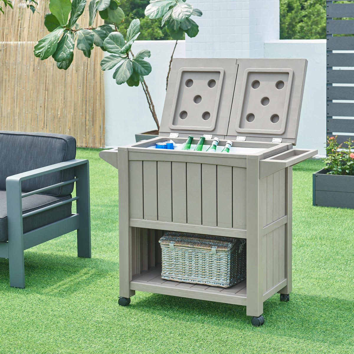 OUTDOOR-SERVIERWAGEN Arsita - Beige, Kunststoff (102/87/47cm) - casa.pro