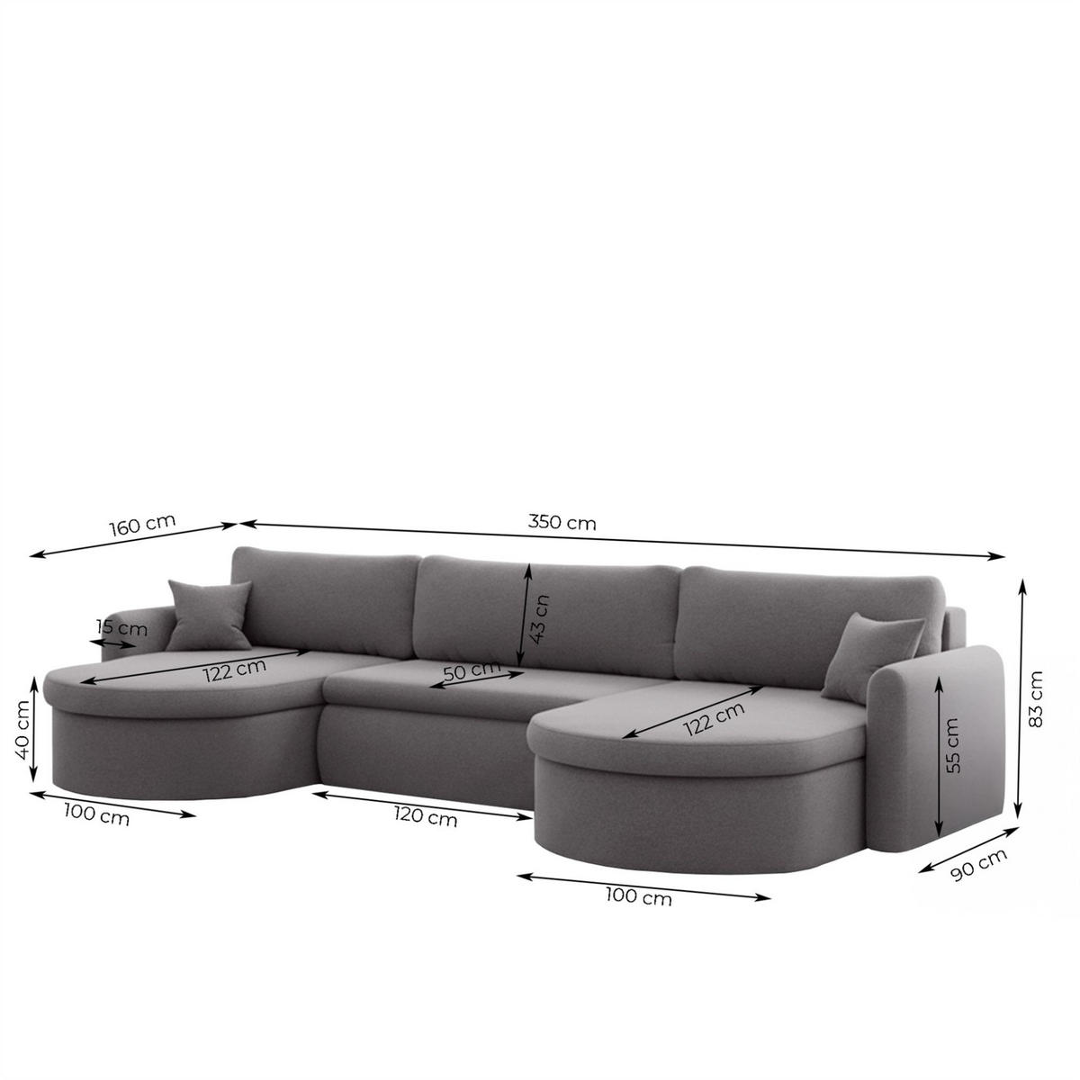 WOHNLANDSCHAFT Feliz In Quelle - Hellgrau, Holzwerkstoff/Textil (350/83/160cm) - Fun Möbel