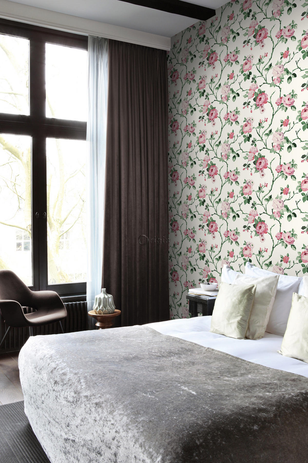 TAPETE Blumen 53 cm x 10.05 m - Pink, Papier (53/1000cm) - Origin Wallcoverings