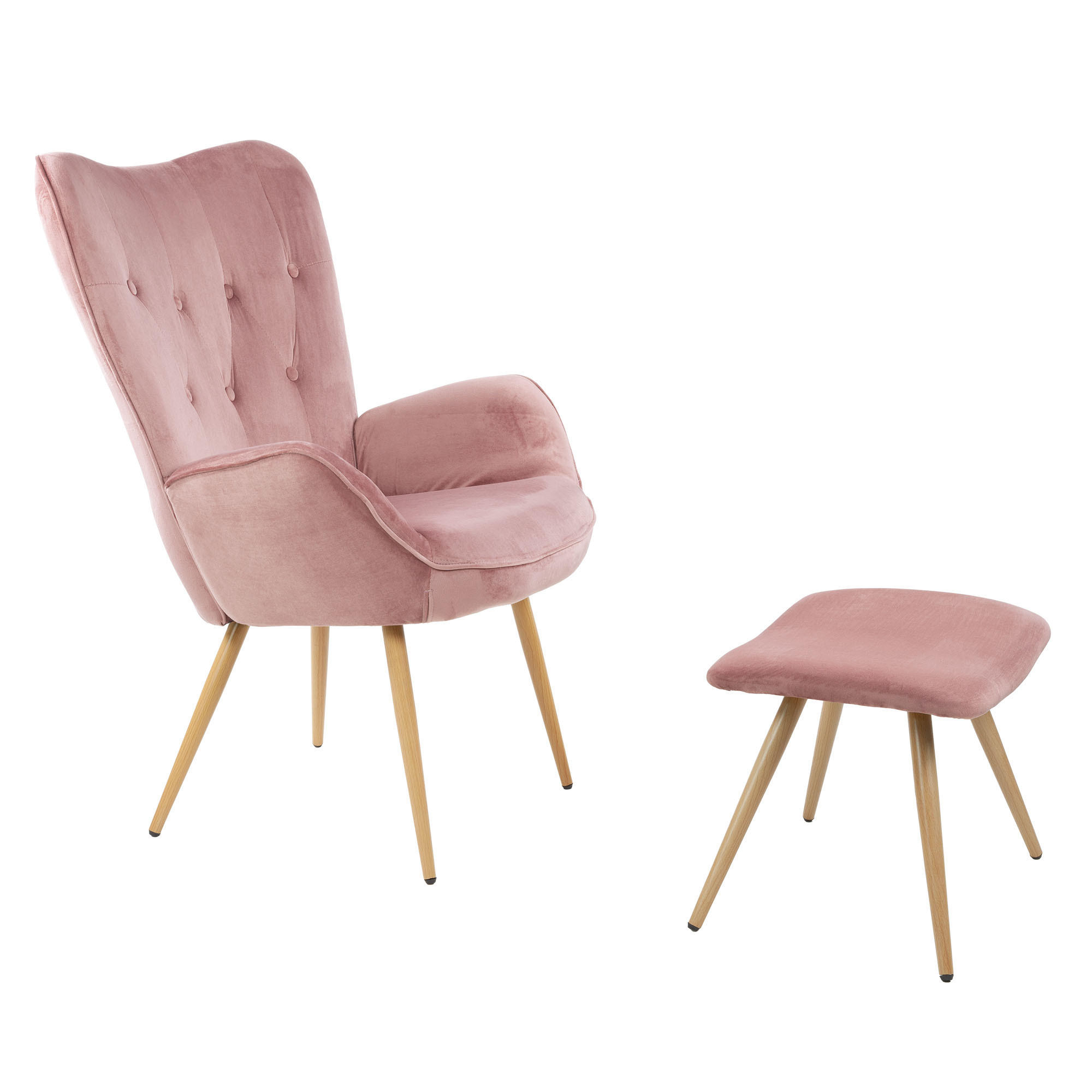 RELAXSESSELSET YORK Samt Bezug mit Hocker, Rosa - Rosa, Metall (67/100/48cm) - Albatros