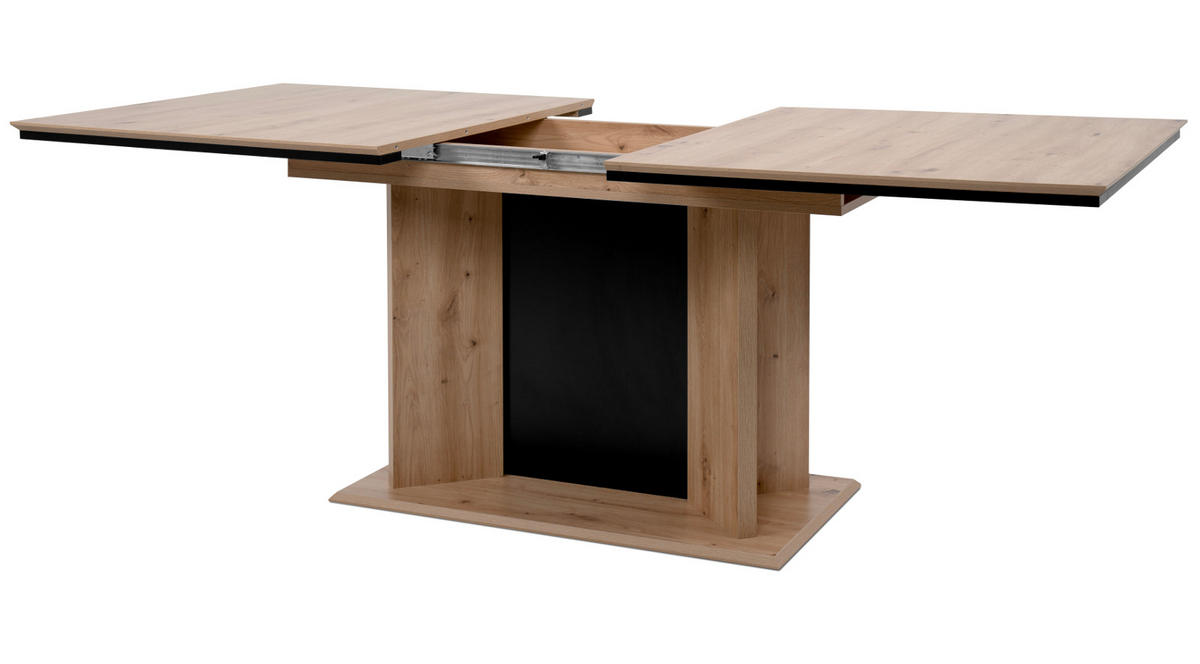 ESSTISCH Eiche Artisan, schwarz, Säulentisch ausziehbar 160 - 200 x 90 cm - Schwarz/Eiche Artisan, Holzwerkstoff (160/90/76cm) - Furn.Design
