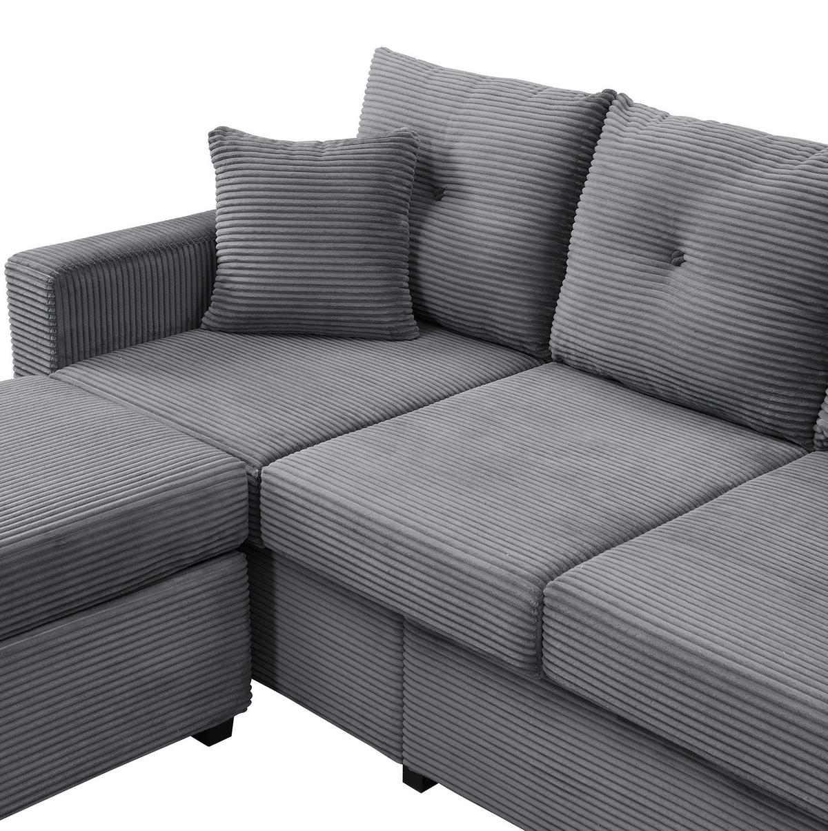 SOFA mit LED und Hocker L-Form Cord Antique Gray 5-Kissen-Set - Grau, Kunststoff (184/84.5cm) - IVMEU
