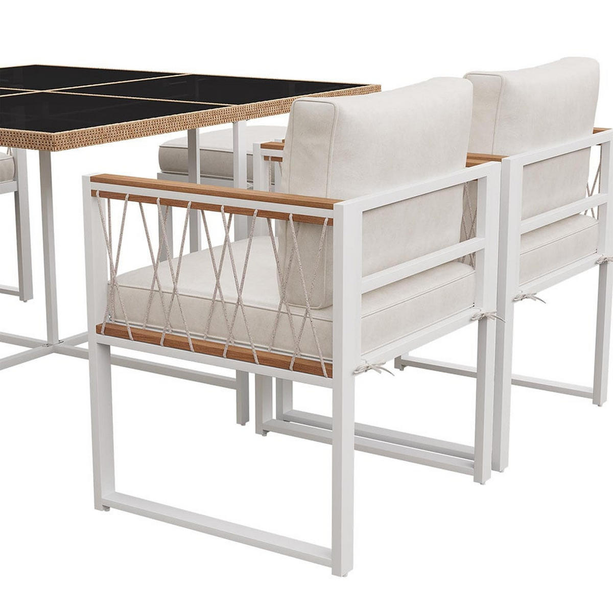 DINING-LOUNGESET für 6 Personen，Weiß - Weiß, Metall - KOMHTOM