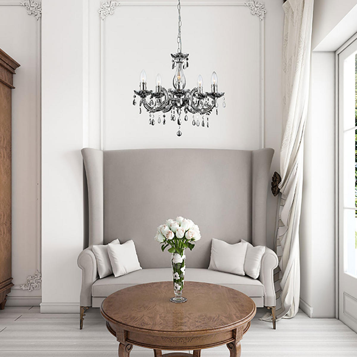 KRONLEUCHTER CUIMBRA II Silber Kristalloptik - Silberfarben, Metall (44/44/128cm) - Globo Lighting