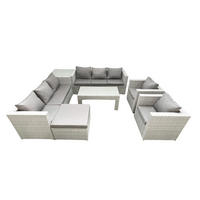 GARTENSOFA hohe Rückenlehne Polyrattan Hellgrau-Mix 9-Sitzer - Hellgrau/Grau, Glas/Kunststoff - Fimous