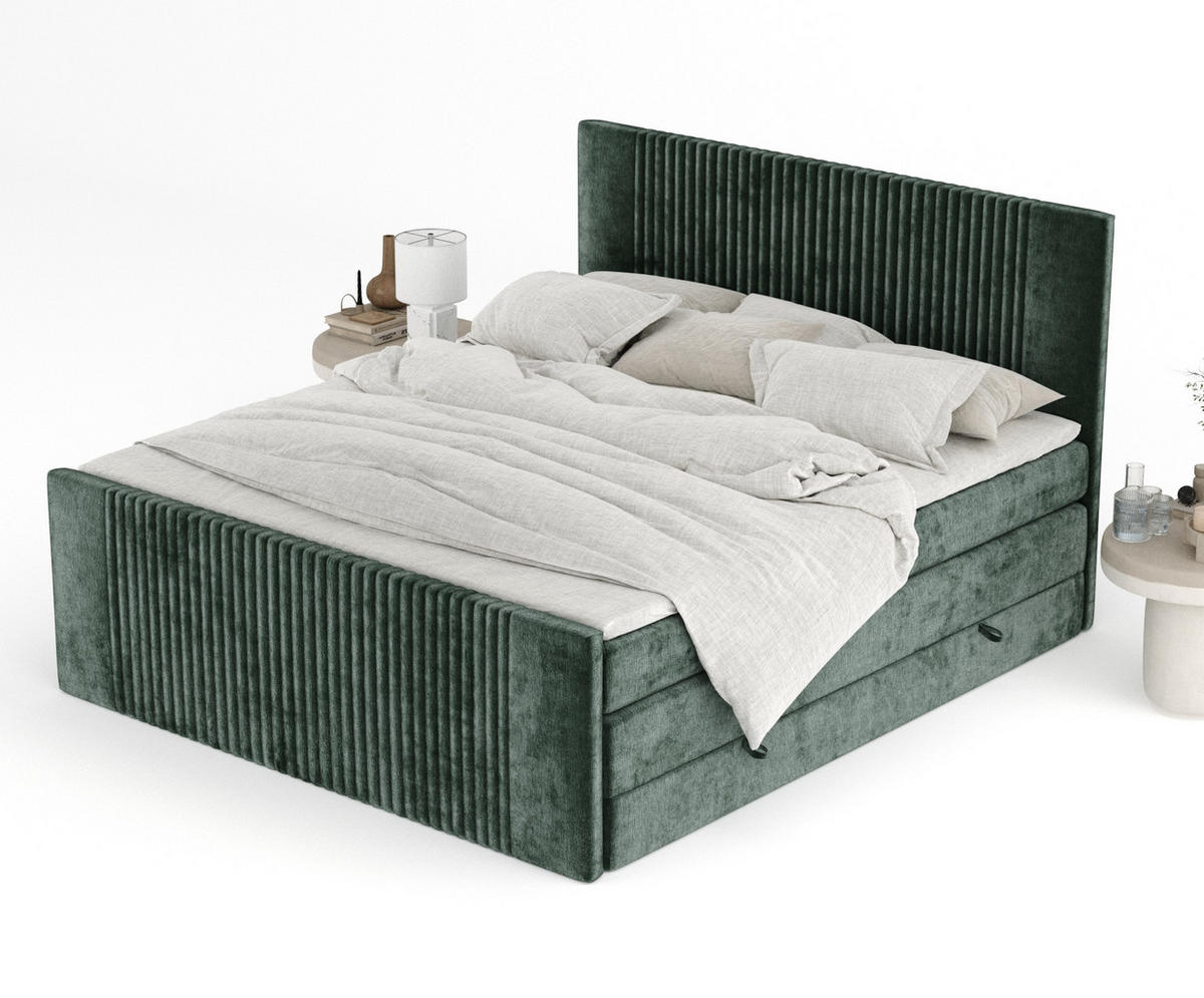 BOXSPRINGBETT Bergamo Grün 160/200 cm - Schwarz/Grün, Holz/Holzwerkstoff (160/200cm) - Maison de Reve