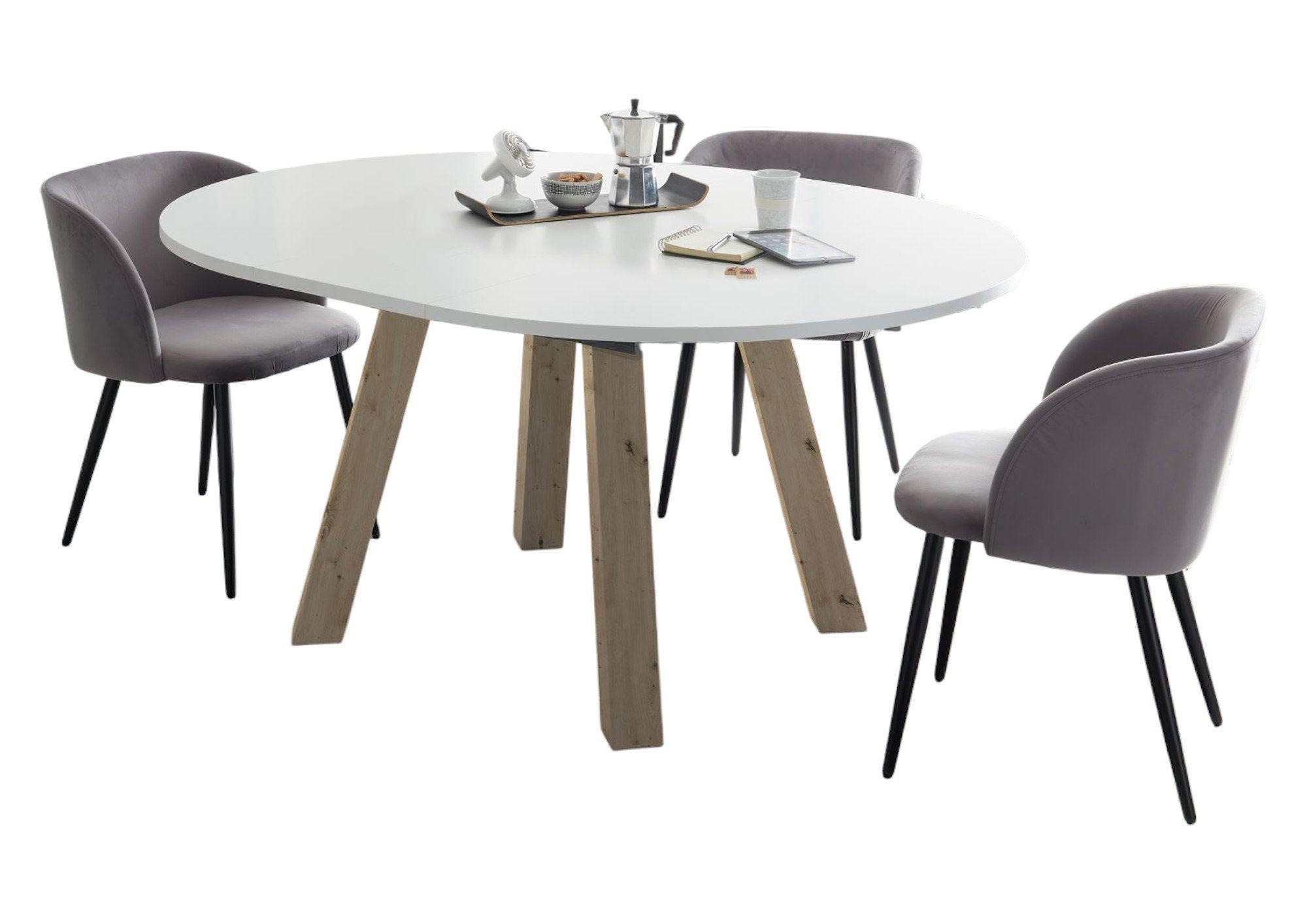 ESSTISCH Rund ausziehbar Edda 1 130 x 130 x 78 Küchentisch Asteiche/Weiß Matt Lack - Weiß, Holz (130/130/78cm) - 58aufmkessel