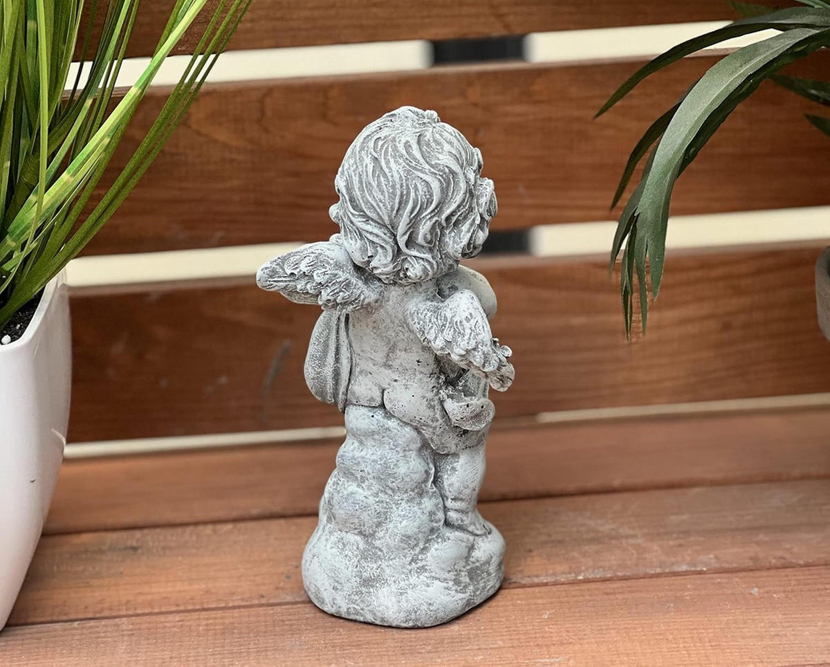 STEINFIGUR Engel mit Trompete Steinguss, frostfest - Grau, Stein (8/19/7cm) - stoneandstyle