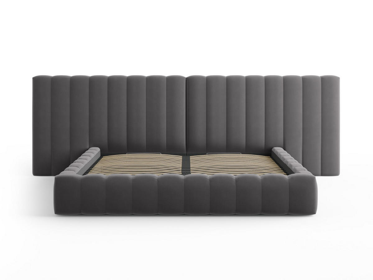 BETT mit Bettkasten und Doppelkopfteil Kelp aus Samt grau 200x200cm - Grau, Textil (200/200cm) - Micadoni