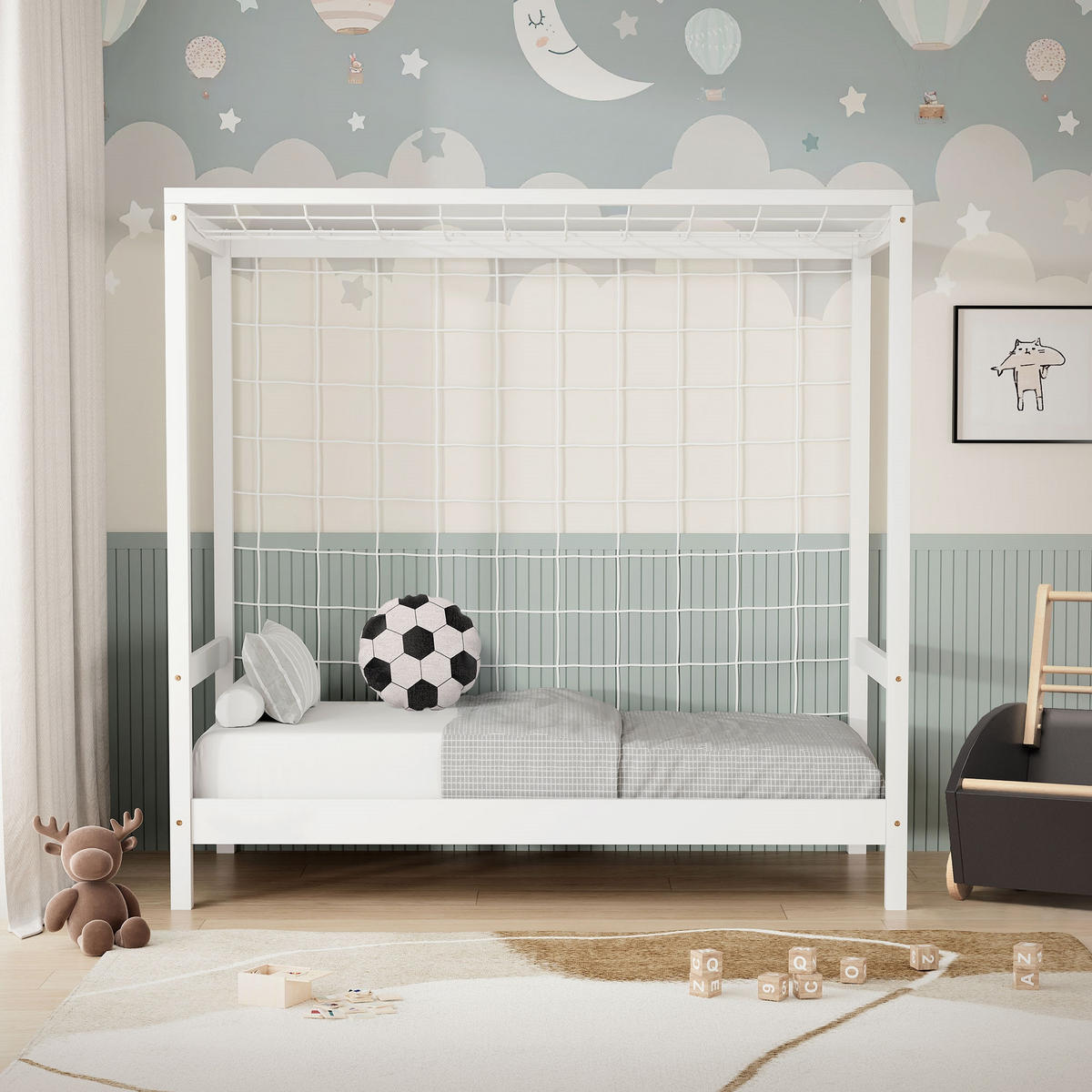 KINDERBETT Fußballtor 70x140 cm Weiß - Weiß, Holz (70/140cm) - ML-DESIGN