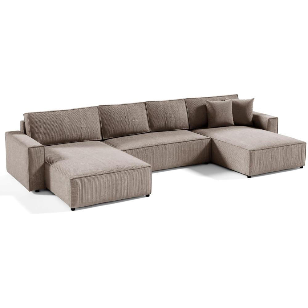 WOHNLANDSCHAFT Parys U mit Schlaffunktion beige - Beige/Schwarz, Kunststoff/Textil (390/70/185cm) - Beautysofa
