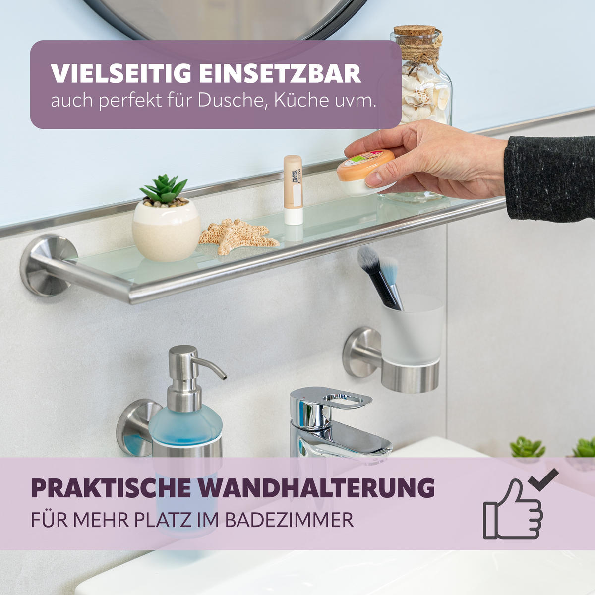 GLASABLAGE PIAZZA inkl.Klebematerial, Edelstahl, matt - Edelstahlfarben, Glas (54/6/14cm) - bremermann