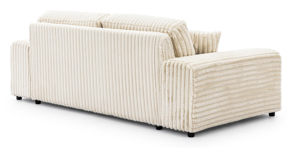 3-SITZER-SOFA Mollis Hellbeige Plüschcord - Beige/Schwarz, Holz/Kunststoff (213/79/108cm) - S-Style Möbel