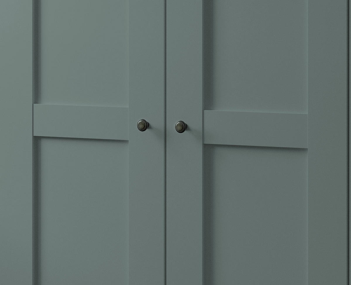 SCHLAFZIMMER Greenholm in Salbeigrün 4 teilig mit Kleiderschrank 250cm Breite ohne Spiegel, 180er Doppelbett und zwei Nachtschränken - Grün, Holzwerkstoff (80/200/120cm)