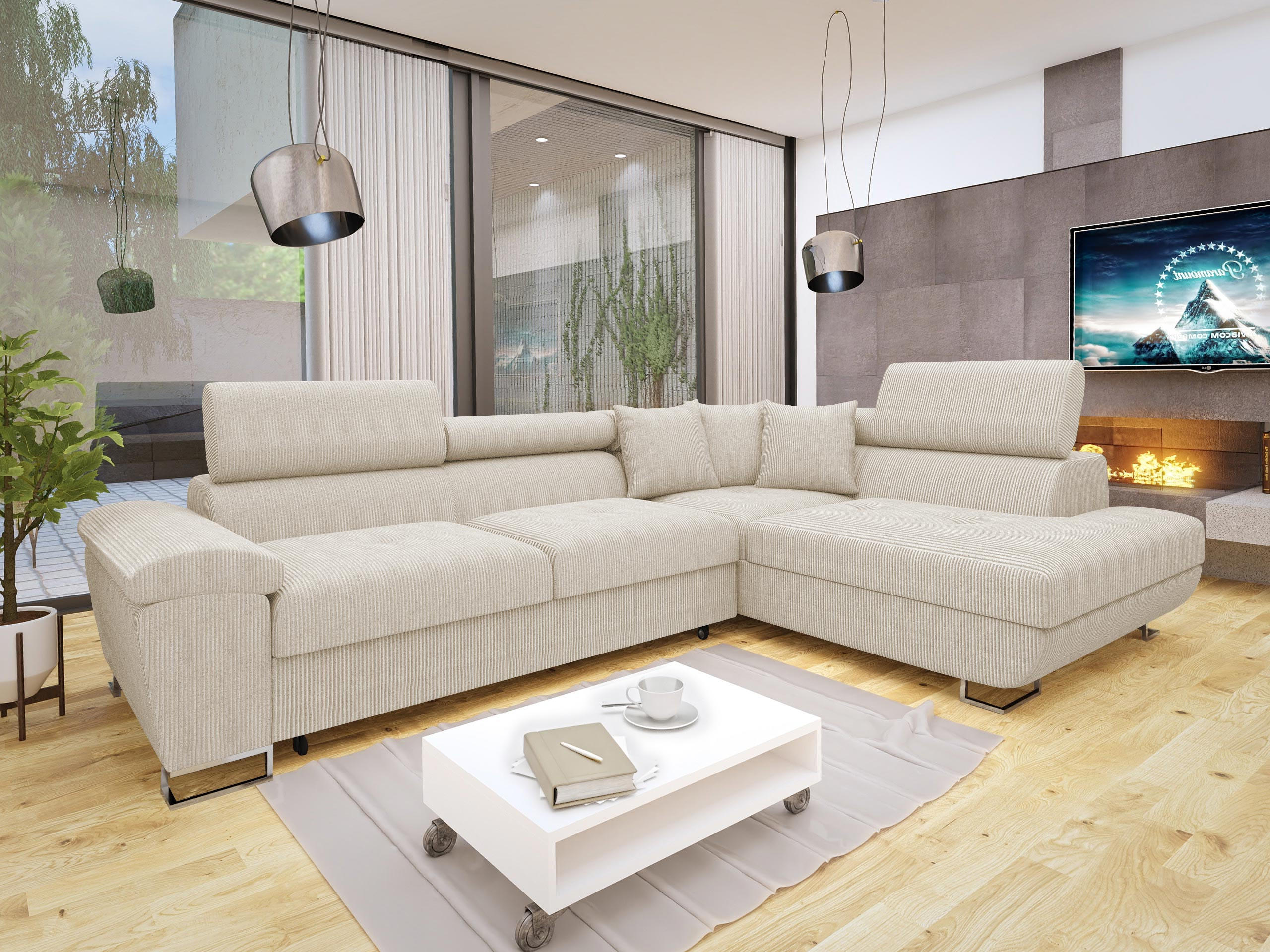 ECKSOFA Cotere Cord, Seite: Rechts - Naturfarben, Holz/Textil (270/202cm) - MIRJAN24