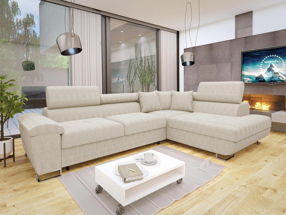 ECKSOFA Cotere Cord, Seite: Rechts - Naturfarben, Holz/Textil (270/202cm) - MIRJAN24