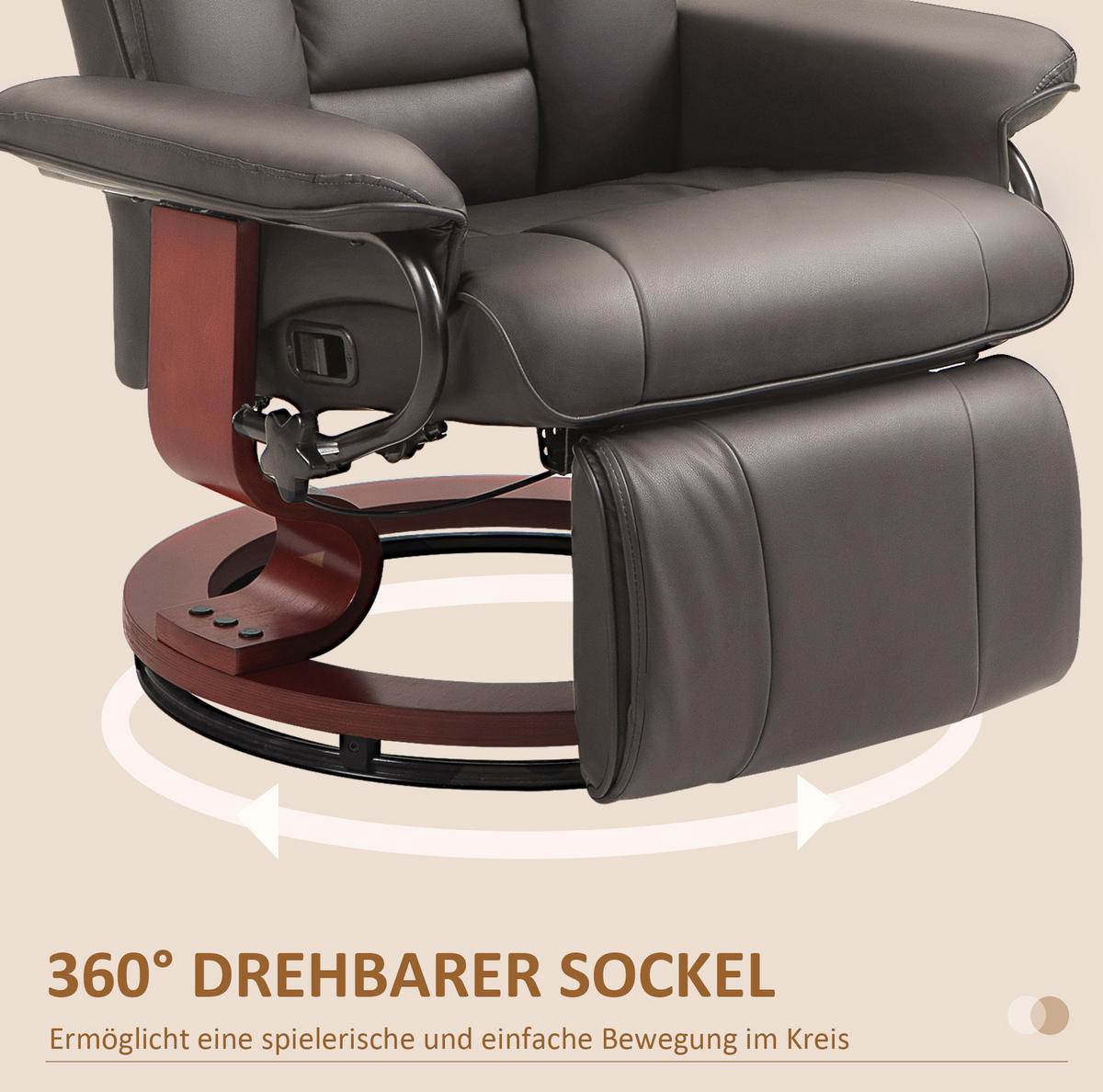 RELAXSESSEL in Braun 88x78x103 cm mit Liegefunktion und 360°-Drehfunktion - Braun, Kunststoff (78/103/88cm) - IVMEU