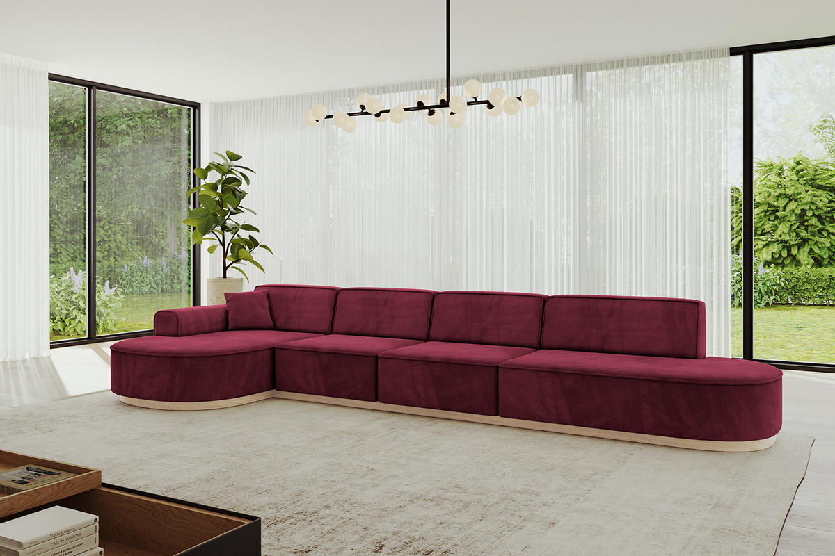 ECKSOFA Ottomane Links MARI-L3-v1 - 413x171x83 cm Bordeaux Velours - Bordeaux, Holzwerkstoff/Textil (413/171cm) - ALTDECOR