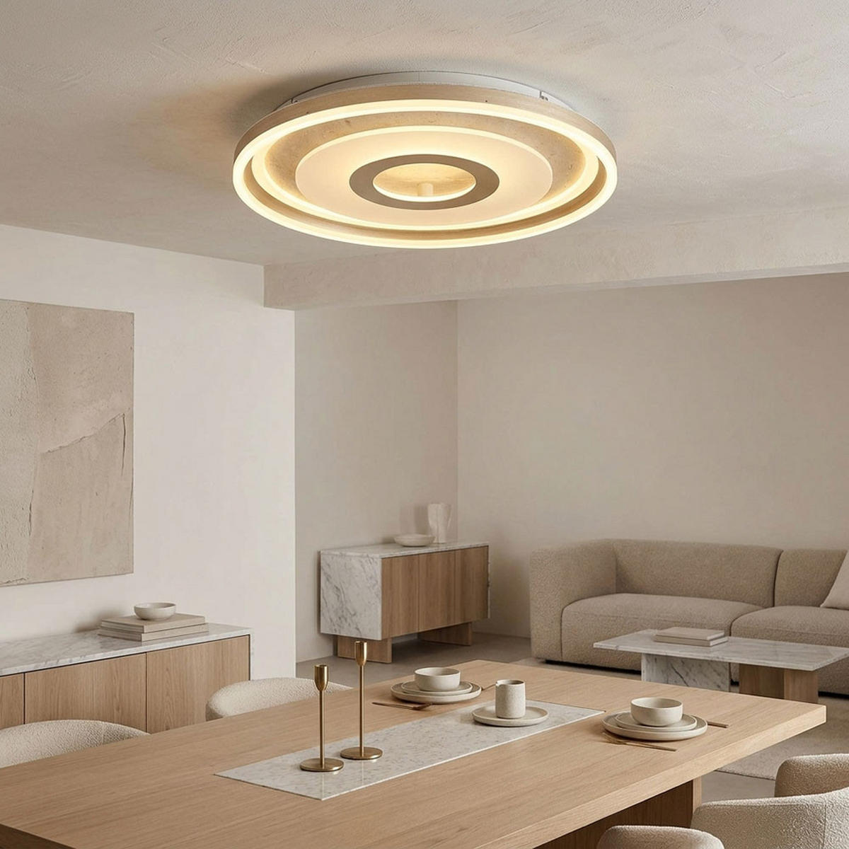 DECKENLEUCHTE CARDENAS, LED, Travertin - Champagner, Glas (50/50/7.5cm) - Globo Lighting