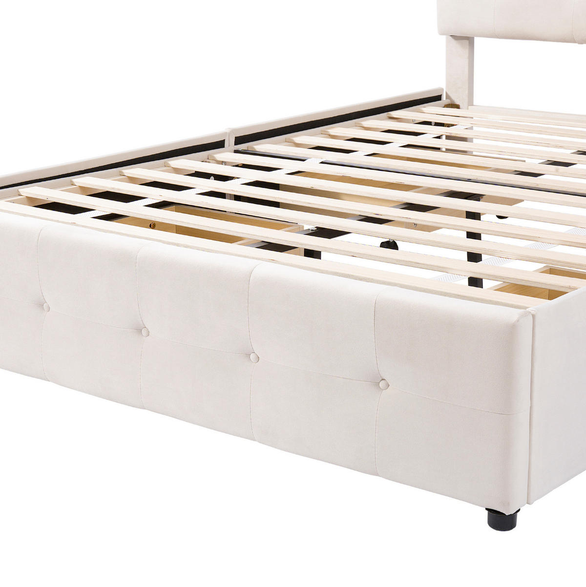 POLSTERBETT gepolstert Beige mit 4 Schubladen und Lattenrost - Beige, Textil (140/200cm) - IVMEU