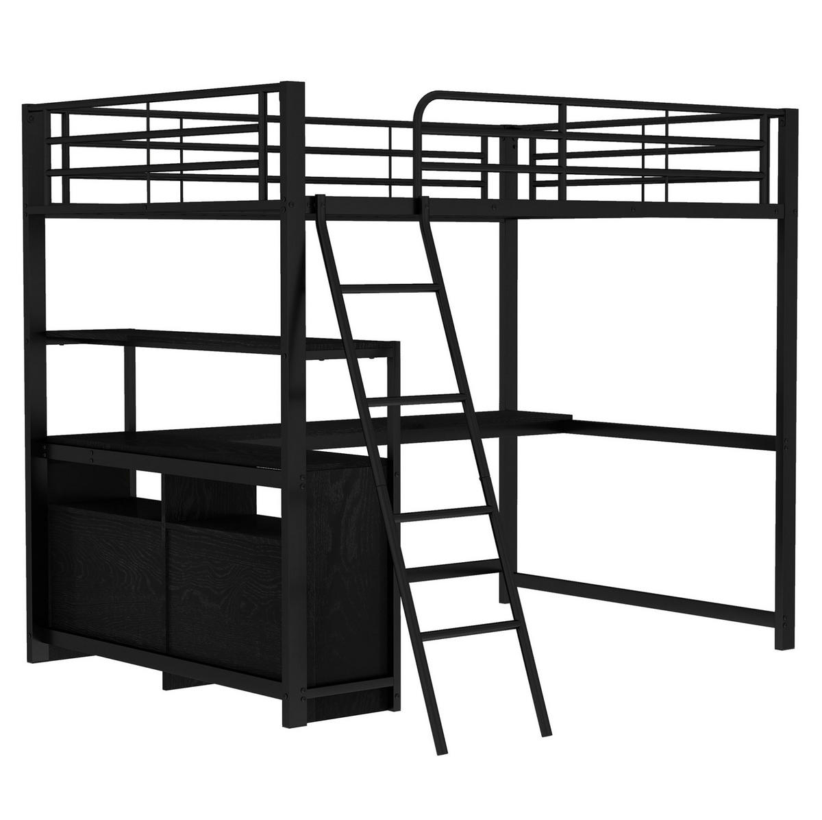 HOCHBETT 140/200 cm in Schwarz mit L-Schreibtisch und Schubladen - Schwarz, Metall (140/200cm) - Flora Grace