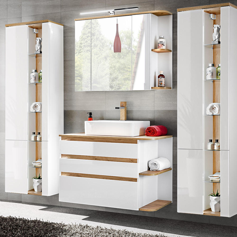 BADMÖBEL-SET 6-TLG. Campos-56 - Weiß, Holzwerkstoff (214/200/50cm) - Lomado