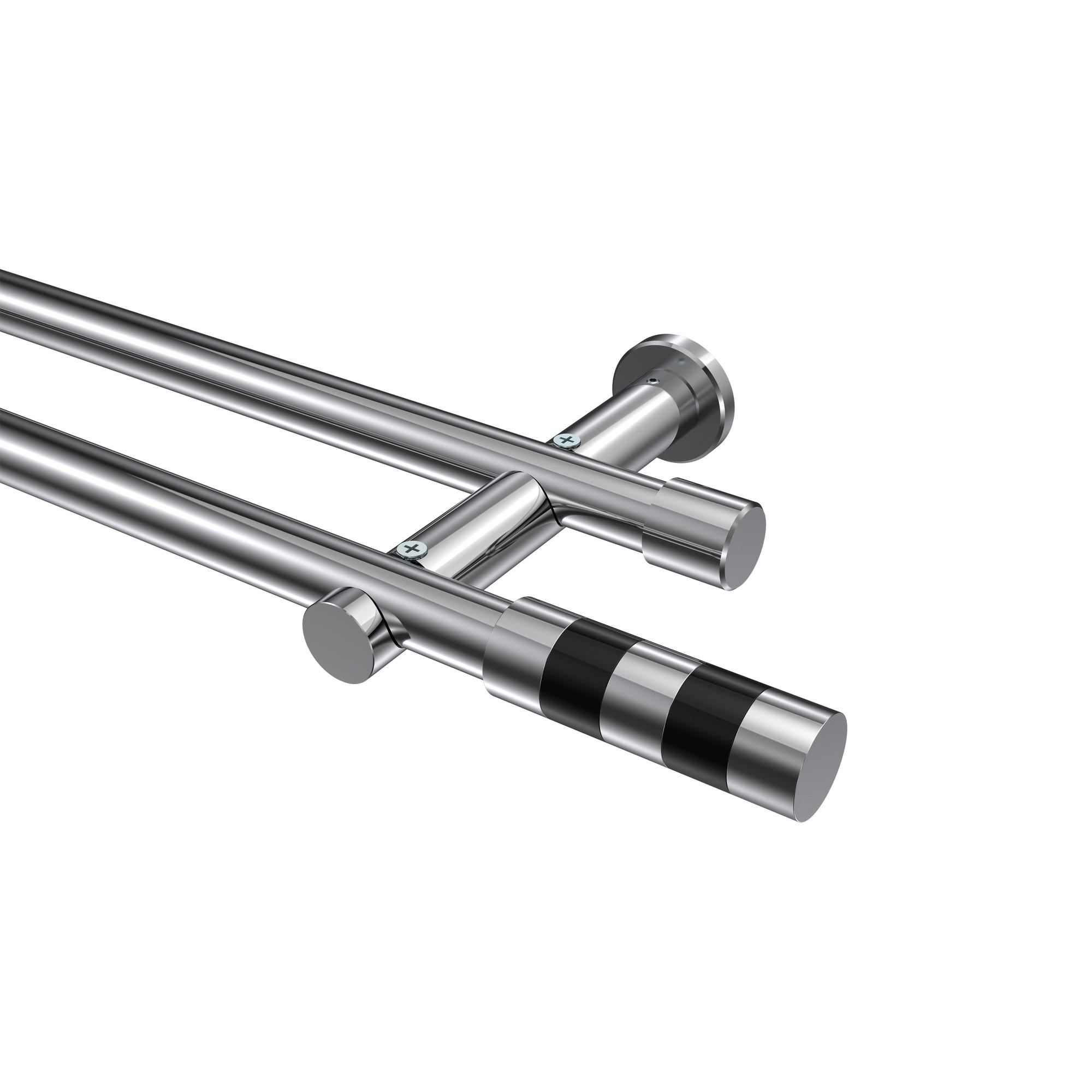 GARDINENSTANGE Platon Mavell 600 cm (geteilt in 3 x 200 cm), 2-läufig (ohne Ringe), 20 mm Ø Chrom - Chromfarben/Schwarz, Metall (600cm) - INTERDECO